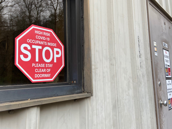 Stop Sign "High Risk COVID-19 Occupants Inside" Adhesive Durable Vinyl Decal- Various Sizes Available