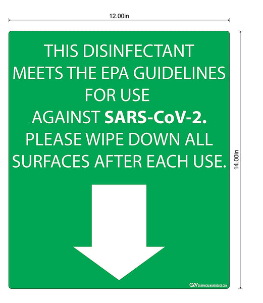 "Disinfectant Against SARS-CoV-2, Please Wipe Surfaces" Adhesive Durable Vinyl Decal- 14x12”