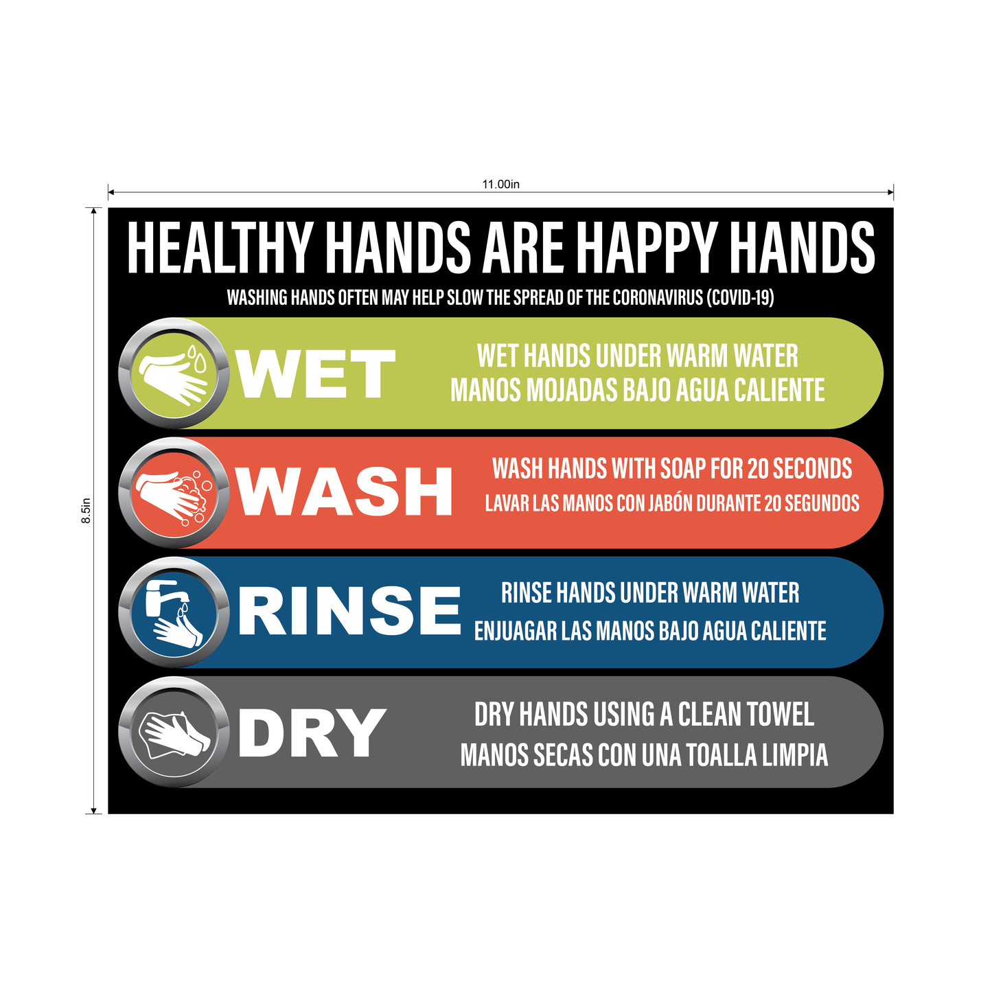 "Healthy Hands are Happy Hands" Adhesive Durable Vinyl Decal- 8.5x11”