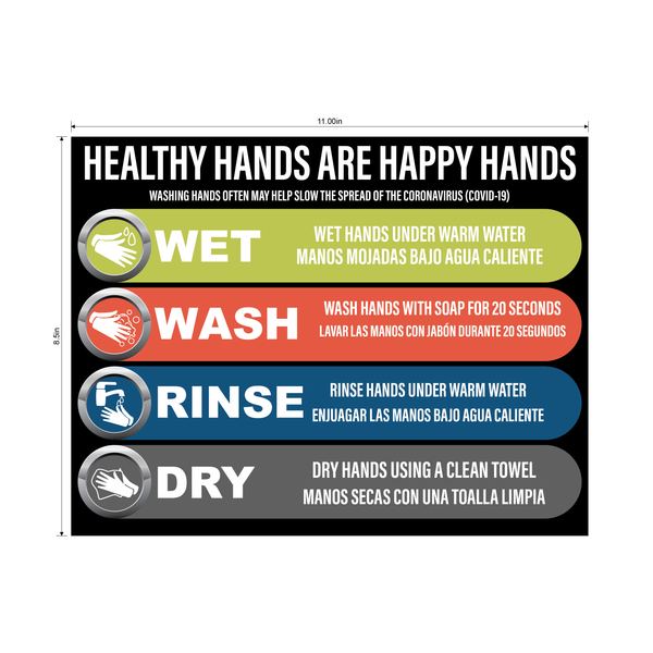 "Healthy Hands are Happy Hands" Adhesive Durable Vinyl Decal- 8.5x11”