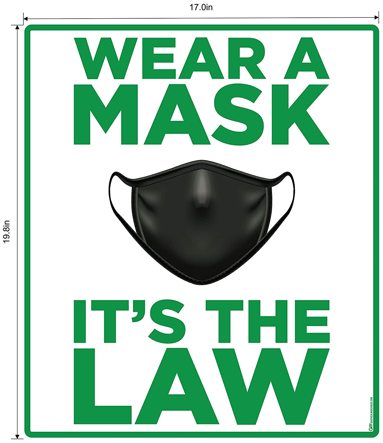"Wear A Mask, It's the Law" Adhesive Durable Vinyl Decal- Various Sizes/Colors Available