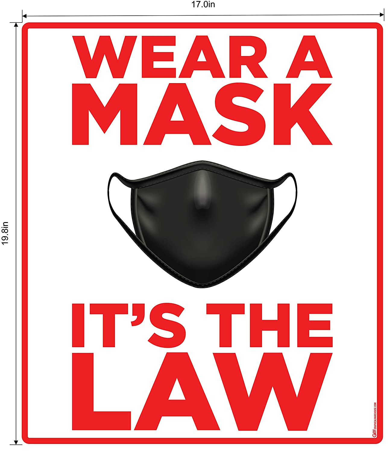 "Wear A Mask, It's the Law" Adhesive Durable Vinyl Decal- Various Sizes/Colors Available