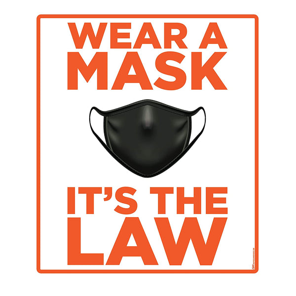 "Wear A Mask, It's the Law" Adhesive Durable Vinyl Decal- Various Sizes/Colors Available
