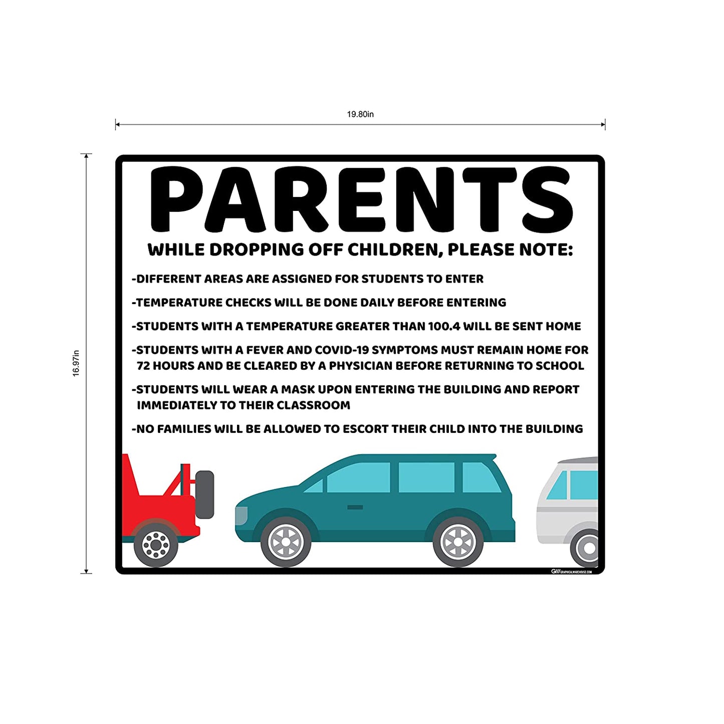 "Parents, School Drop Off" Adhesive Durable Vinyl Decal- Various Sizes/Colors Available