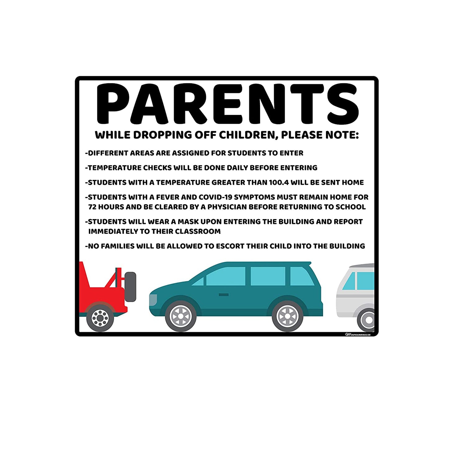 "Parents, School Drop Off" Adhesive Durable Vinyl Decal- Various Sizes/Colors Available