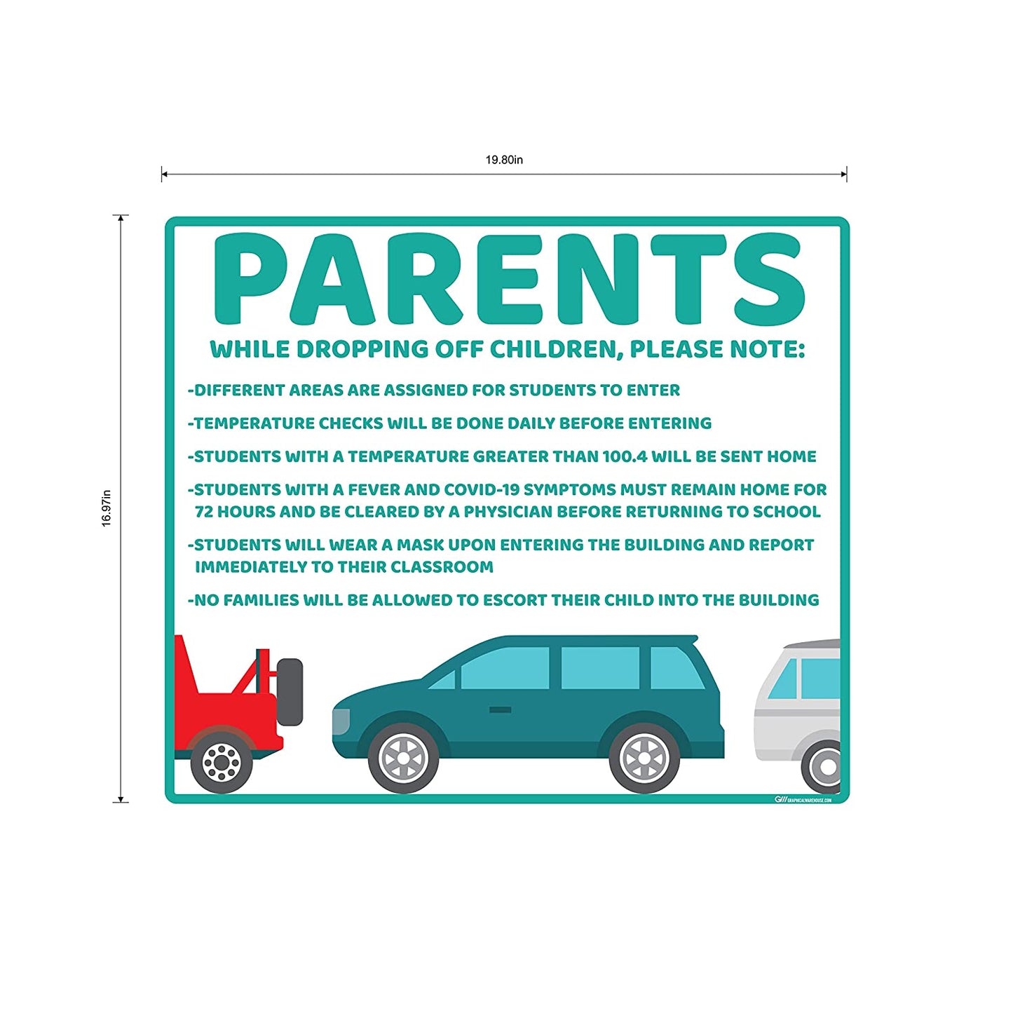 "Parents, School Drop Off" Adhesive Durable Vinyl Decal- Various Sizes/Colors Available