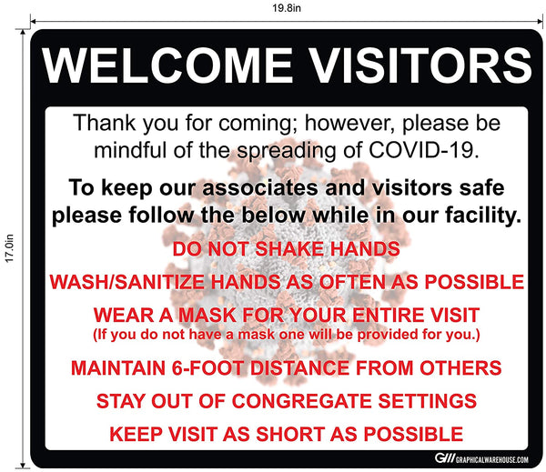 "Social Distancing Visitor Policy and Procedures" Adhesive Durable Vinyl Decal- Various Sizes Available
