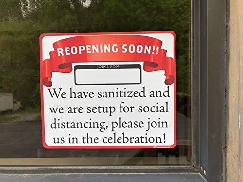 "Reopening Soon" Social Distancing, Adhesive Durable Vinyl Decal- 14x12”