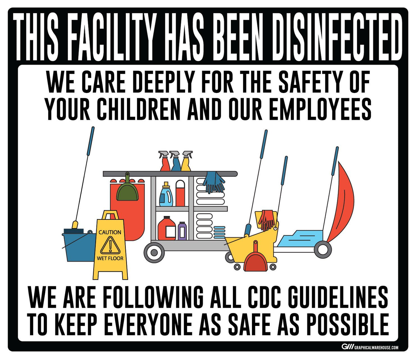 "Facility Disinfected for the Safety of your Children" Version 2- Adhesive Durable Vinyl Decal- Various Sizes/Colors Available