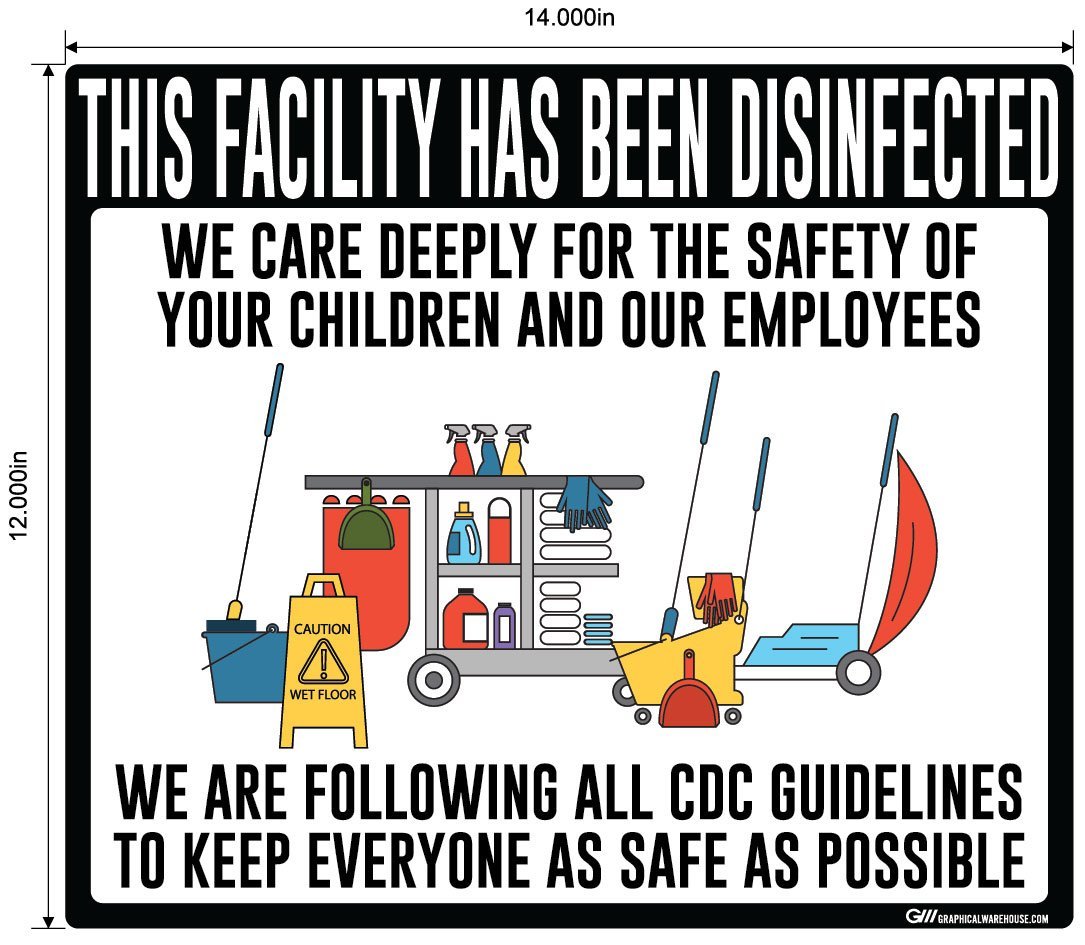 "Facility Disinfected for the Safety of your Children" Version 2- Adhesive Durable Vinyl Decal- Various Sizes/Colors Available