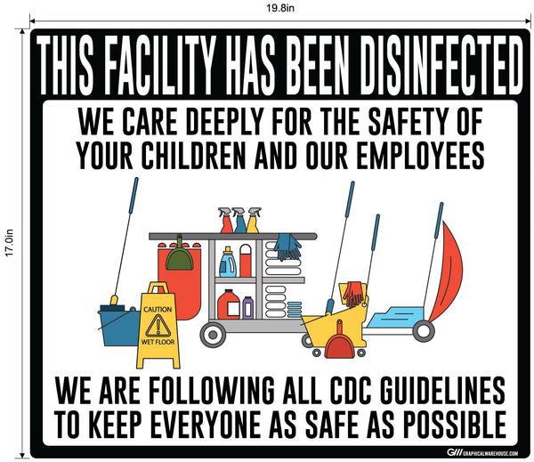 "Facility Disinfected for the Safety of your Children" Version 2- Adhesive Durable Vinyl Decal- Various Sizes/Colors Available