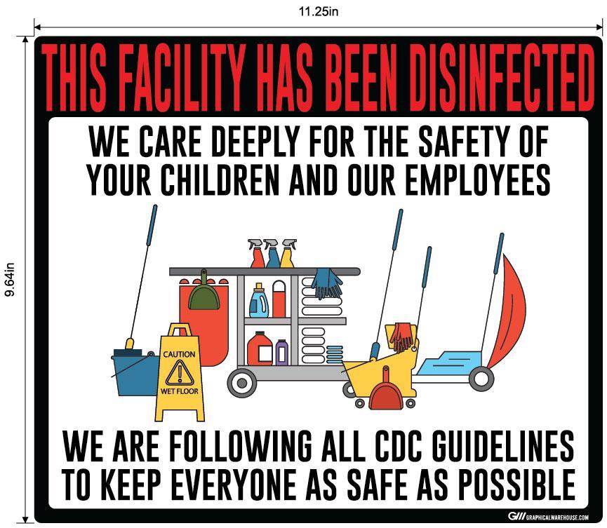 "Facility Disinfected for the Safety of your Children" Version 2- Adhesive Durable Vinyl Decal- Various Sizes/Colors Available