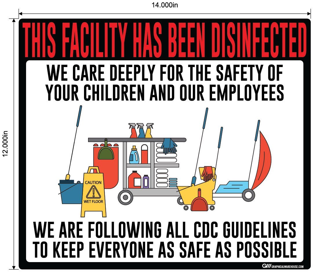 "Facility Disinfected for the Safety of your Children" Version 2- Adhesive Durable Vinyl Decal- Various Sizes/Colors Available