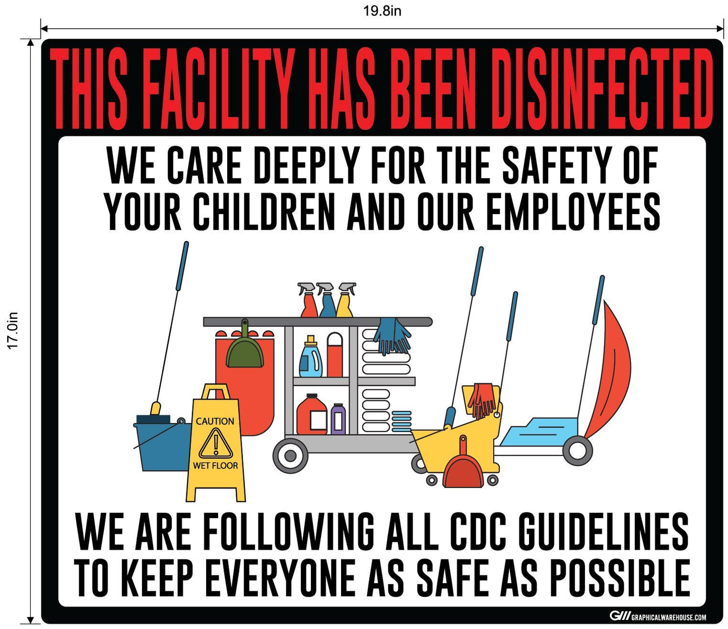 "Facility Disinfected for the Safety of your Children" Version 2- Adhesive Durable Vinyl Decal- Various Sizes/Colors Available