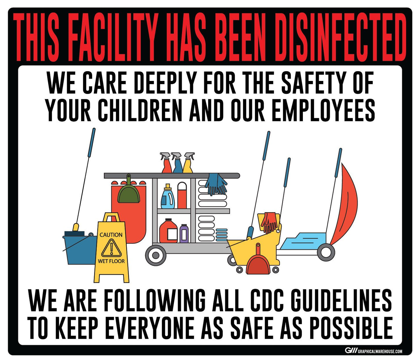 "Facility Disinfected for the Safety of your Children" Version 2- Adhesive Durable Vinyl Decal- Various Sizes/Colors Available