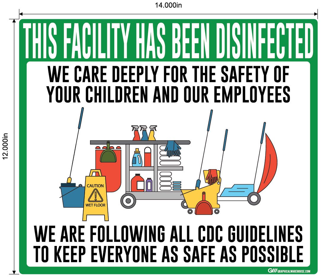 "Facility Disinfected for the Safety of your Children" Version 2- Adhesive Durable Vinyl Decal- Various Sizes/Colors Available