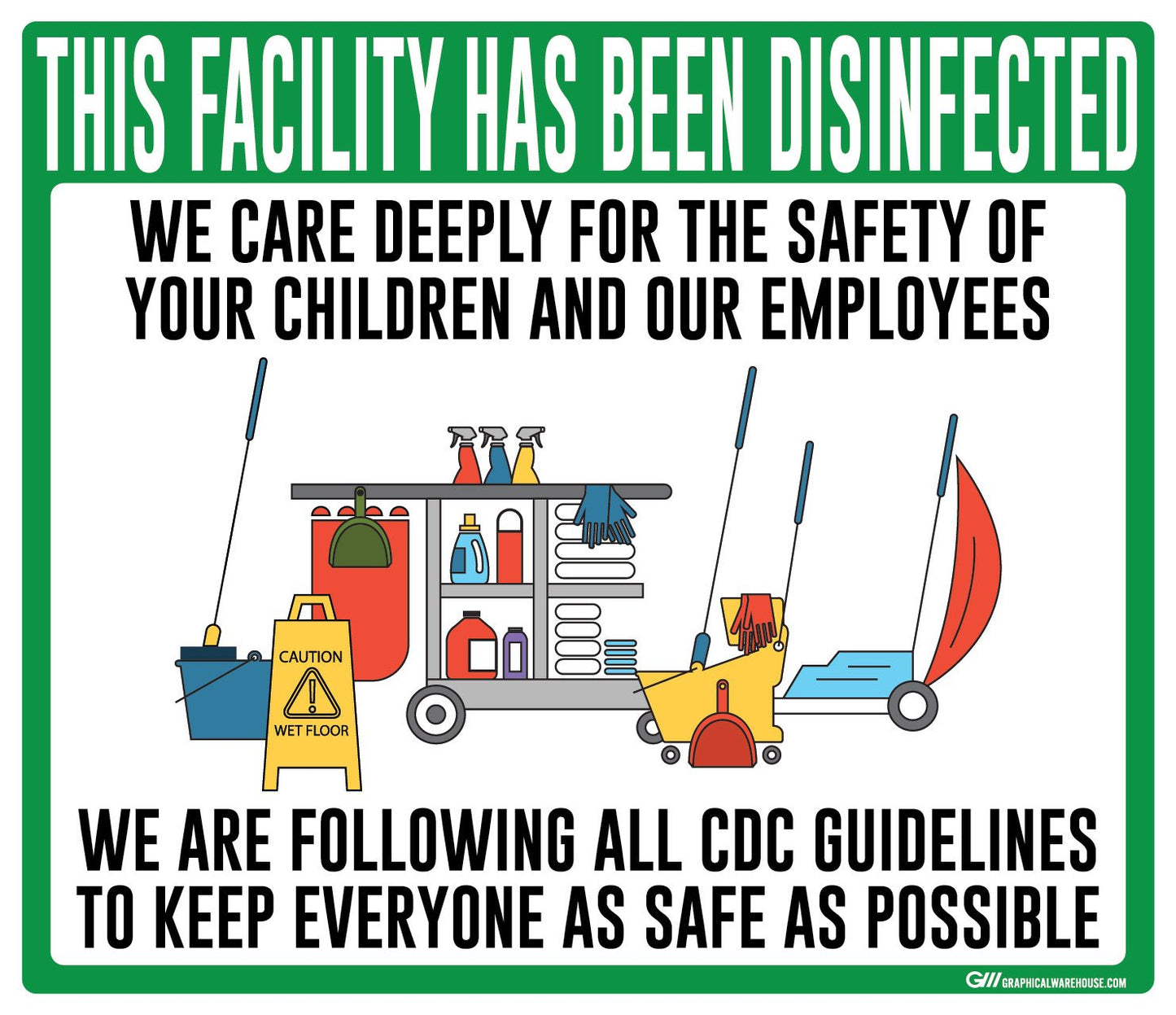 "Facility Disinfected for the Safety of your Children" Version 2- Adhesive Durable Vinyl Decal- Various Sizes/Colors Available