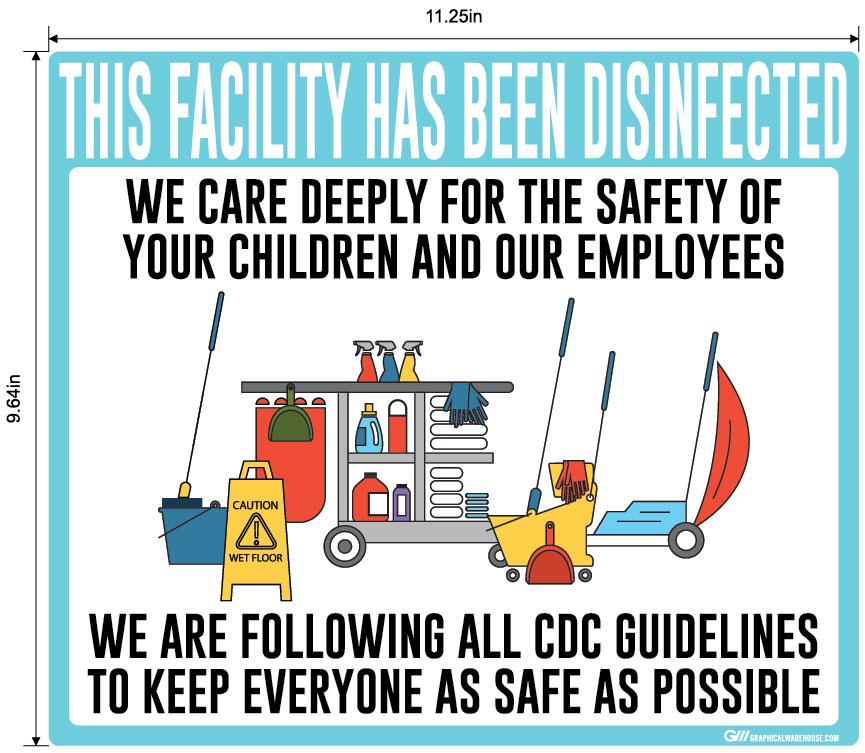 "Facility Disinfected for the Safety of your Children" Version 2- Adhesive Durable Vinyl Decal- Various Sizes/Colors Available