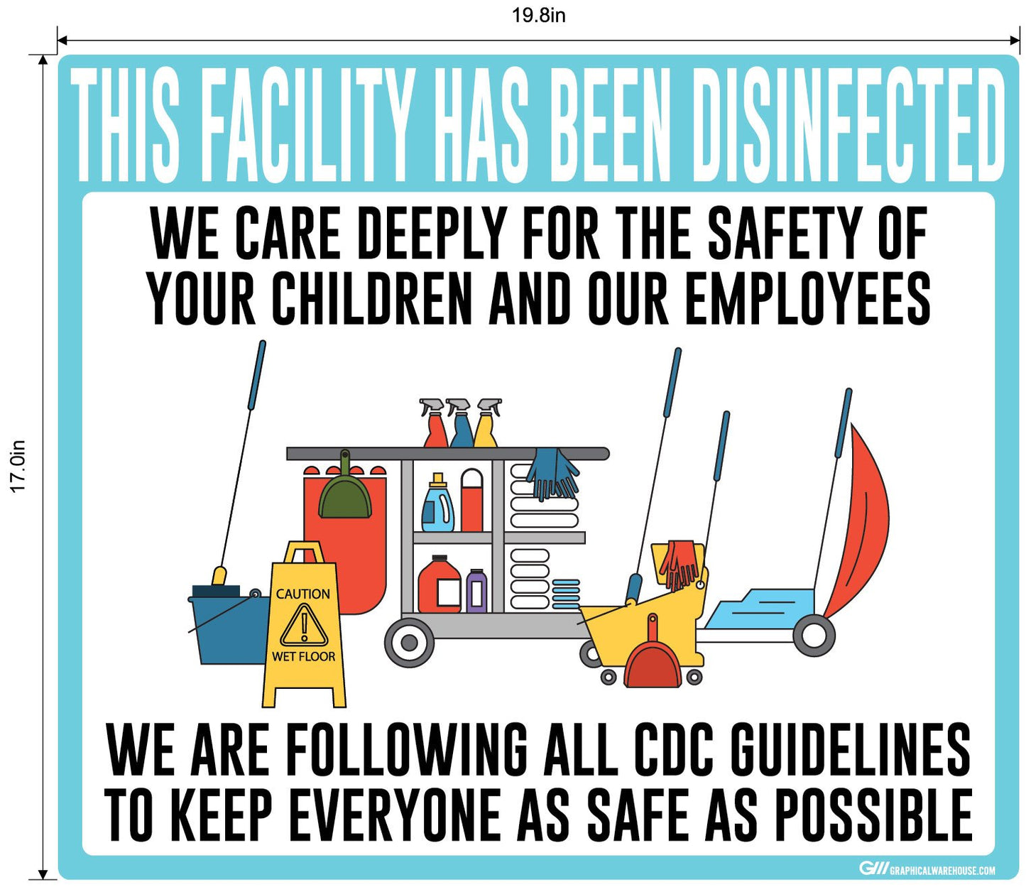 "Facility Disinfected for the Safety of your Children" Version 2- Adhesive Durable Vinyl Decal- Various Sizes/Colors Available