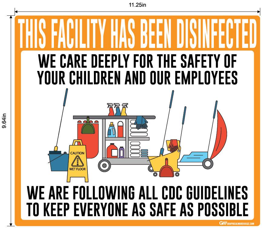 "Facility Disinfected for the Safety of your Children" Version 2- Adhesive Durable Vinyl Decal- Various Sizes/Colors Available