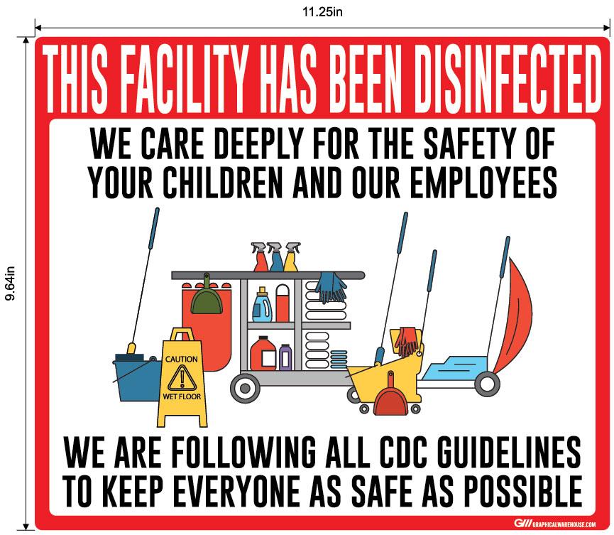 "Facility Disinfected for the Safety of your Children" Version 2- Adhesive Durable Vinyl Decal- Various Sizes/Colors Available