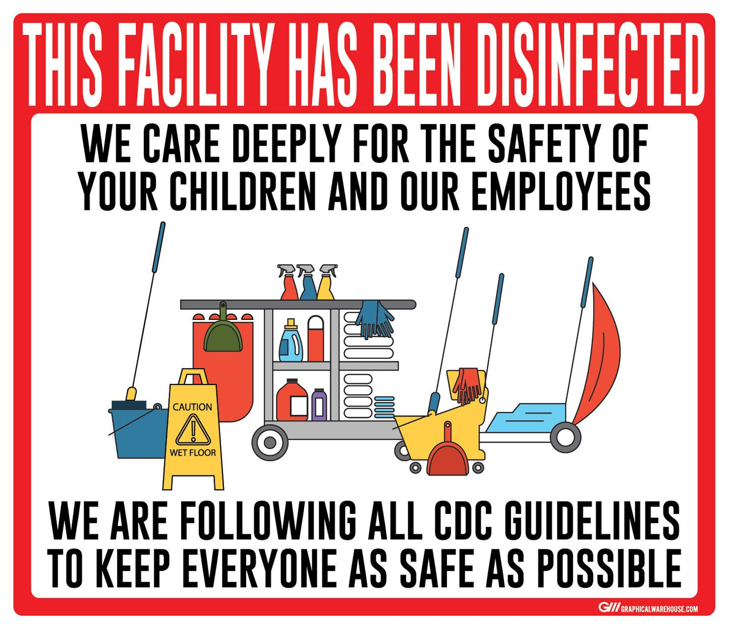 "Facility Disinfected for the Safety of your Children" Version 2- Adhesive Durable Vinyl Decal- Various Sizes/Colors Available