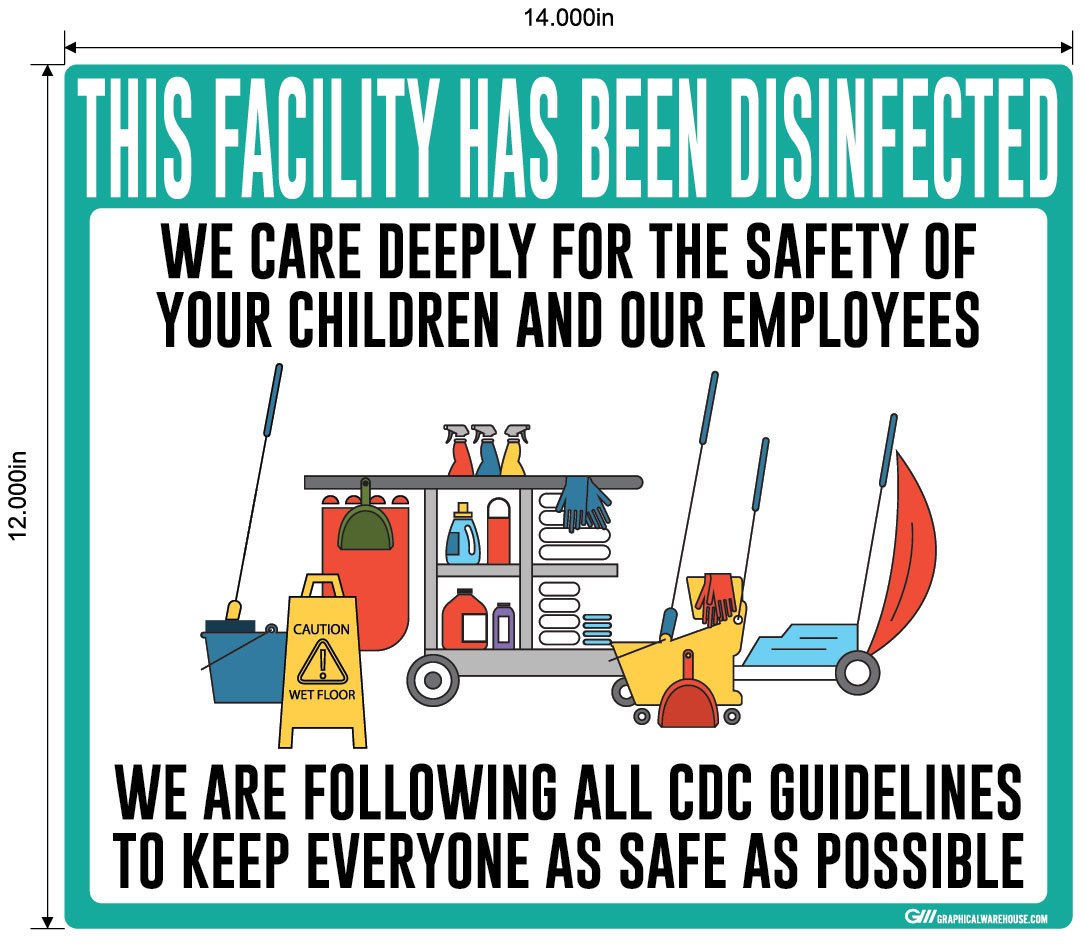 "Facility Disinfected for the Safety of your Children" Version 2- Adhesive Durable Vinyl Decal- Various Sizes/Colors Available