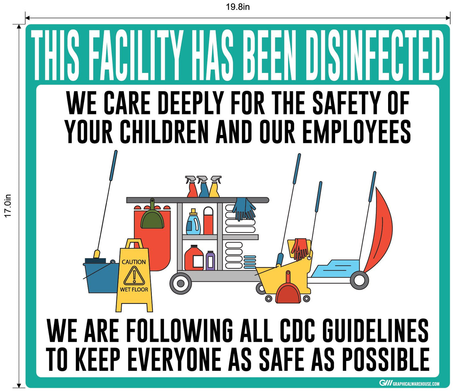 "Facility Disinfected for the Safety of your Children" Version 2- Adhesive Durable Vinyl Decal- Various Sizes/Colors Available