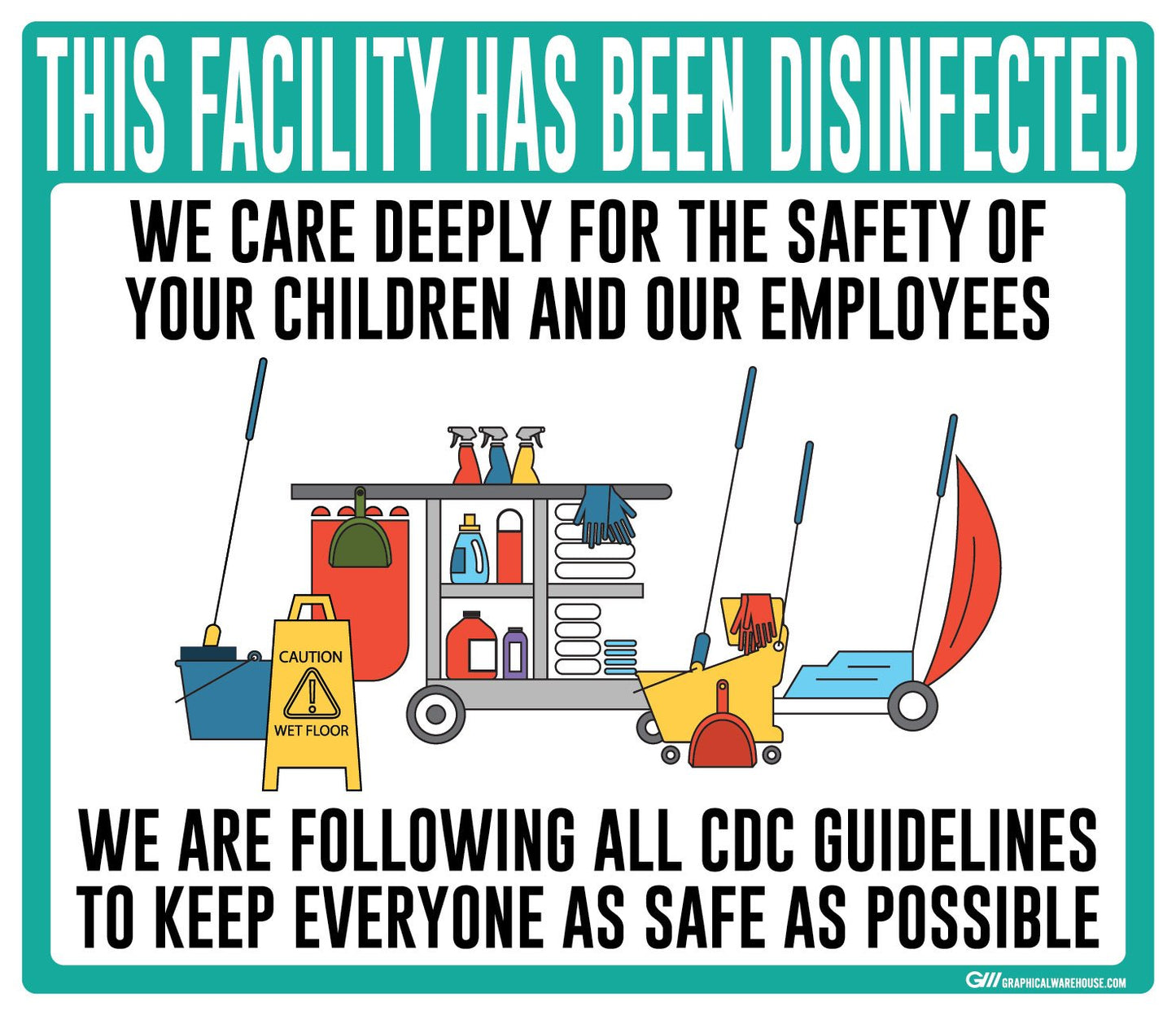 "Facility Disinfected for the Safety of your Children" Version 2- Adhesive Durable Vinyl Decal- Various Sizes/Colors Available